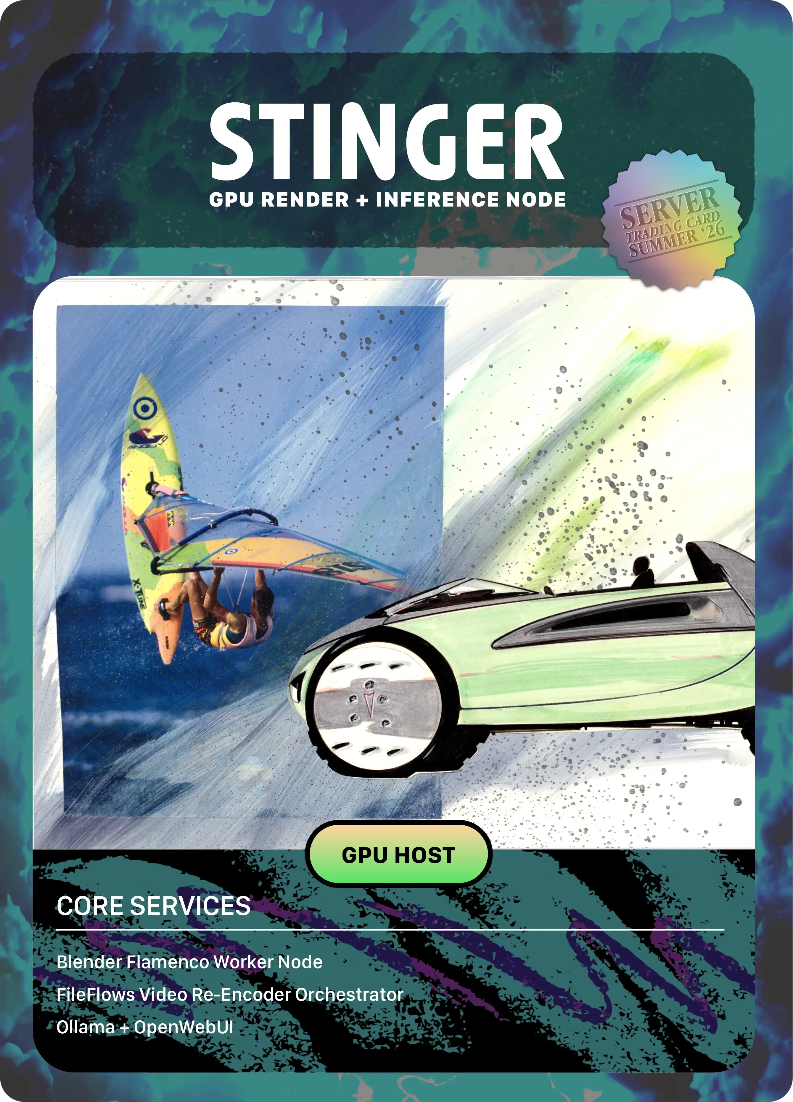 stinger — Pontiac Stinger (1989 concept) trading card, GPU render + LLM inference
